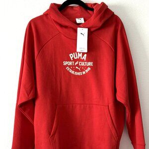 PUMA Essentials Men's Sport Culture Logo Hoodie Red Color Size Large